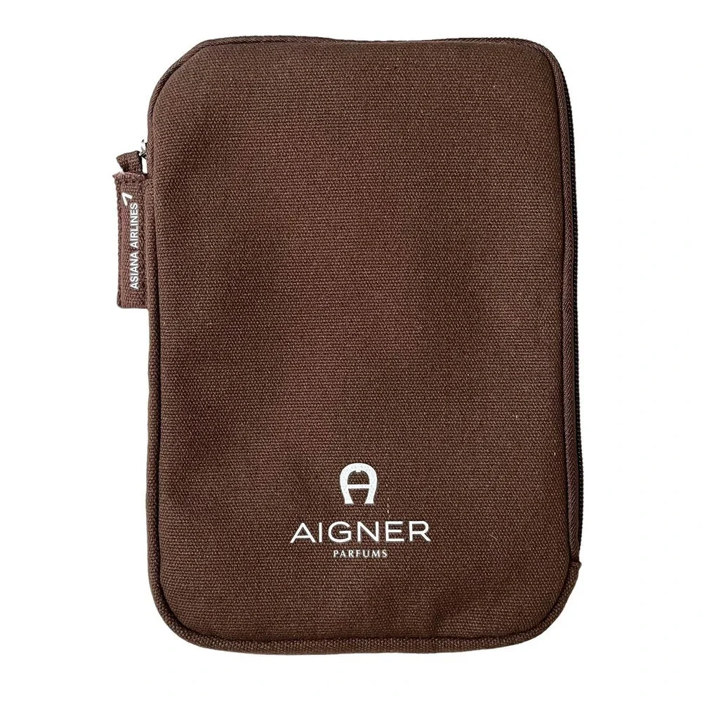 Aigner Brown Zip-Around Pouch - Asiana Airlines Unisex Amenity Kit Toiletry Bag